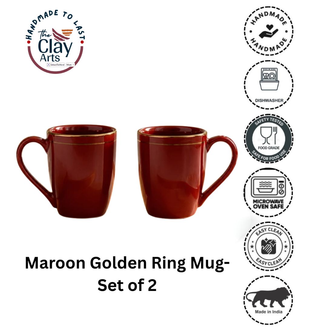 Maroon Gold Lining Mug Set (Porcelain) – Set of 2