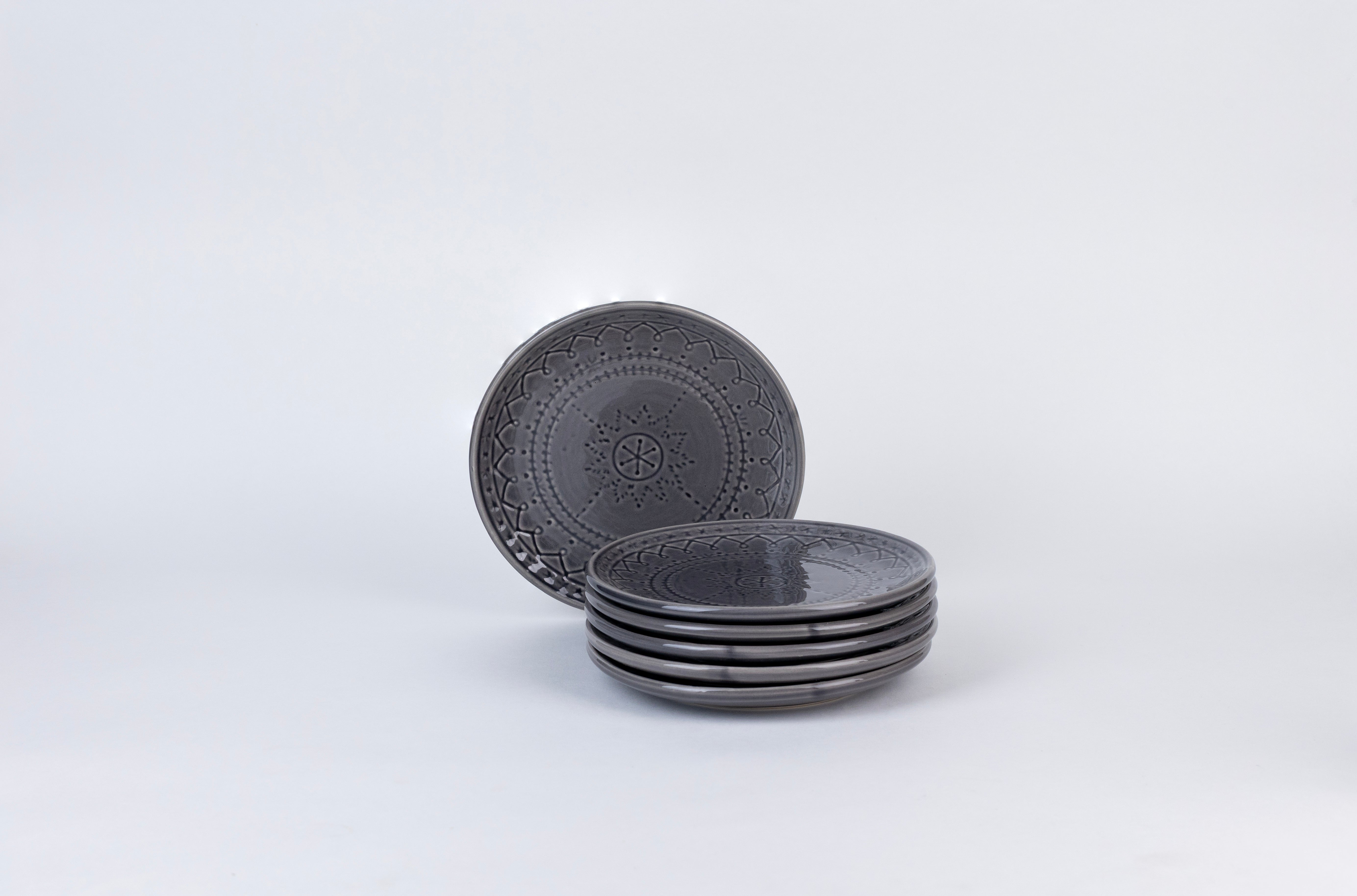 Grey Embossed Dinner Set Ceramic