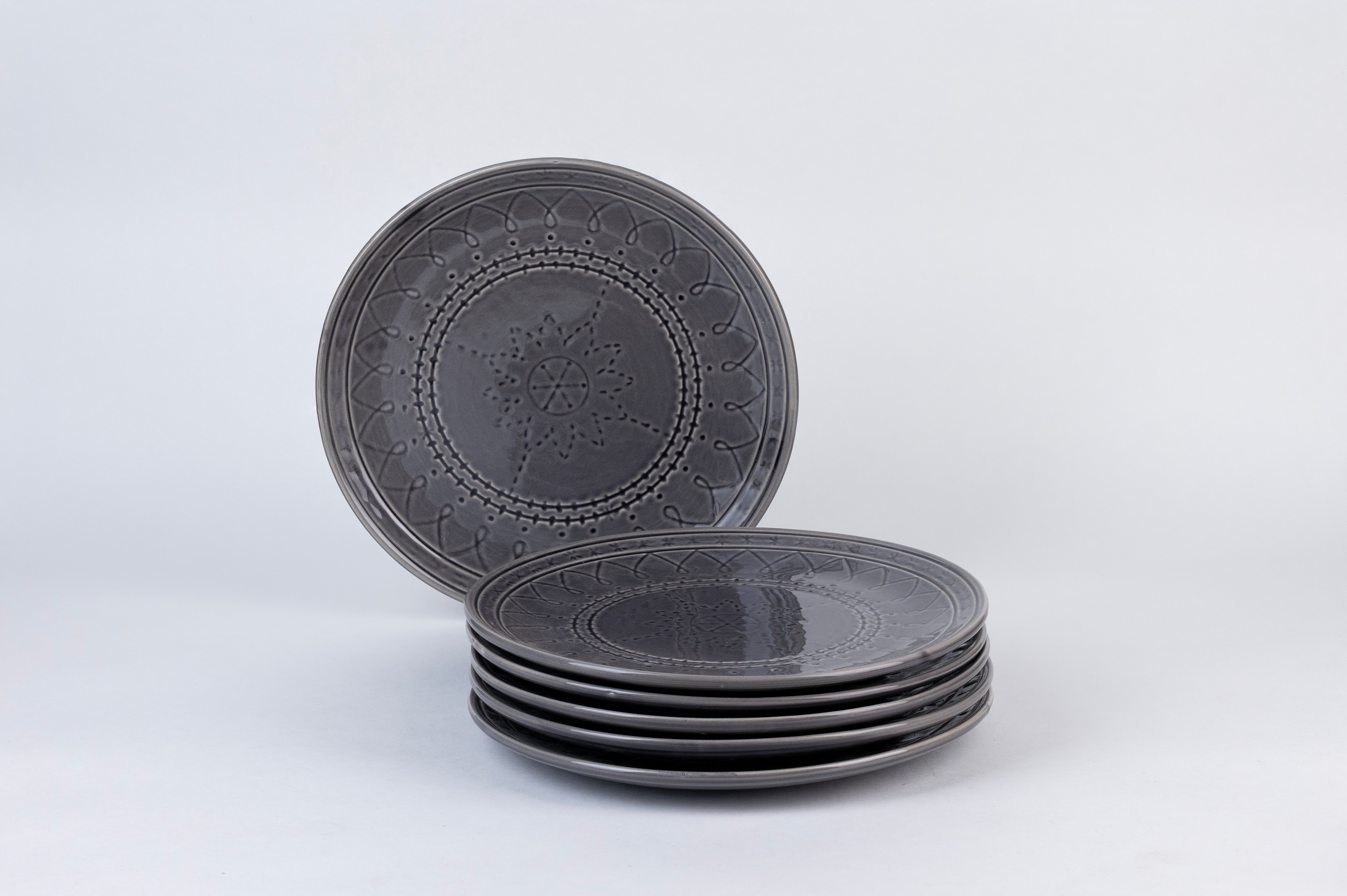 Grey Embossed Dinner Set Ceramic