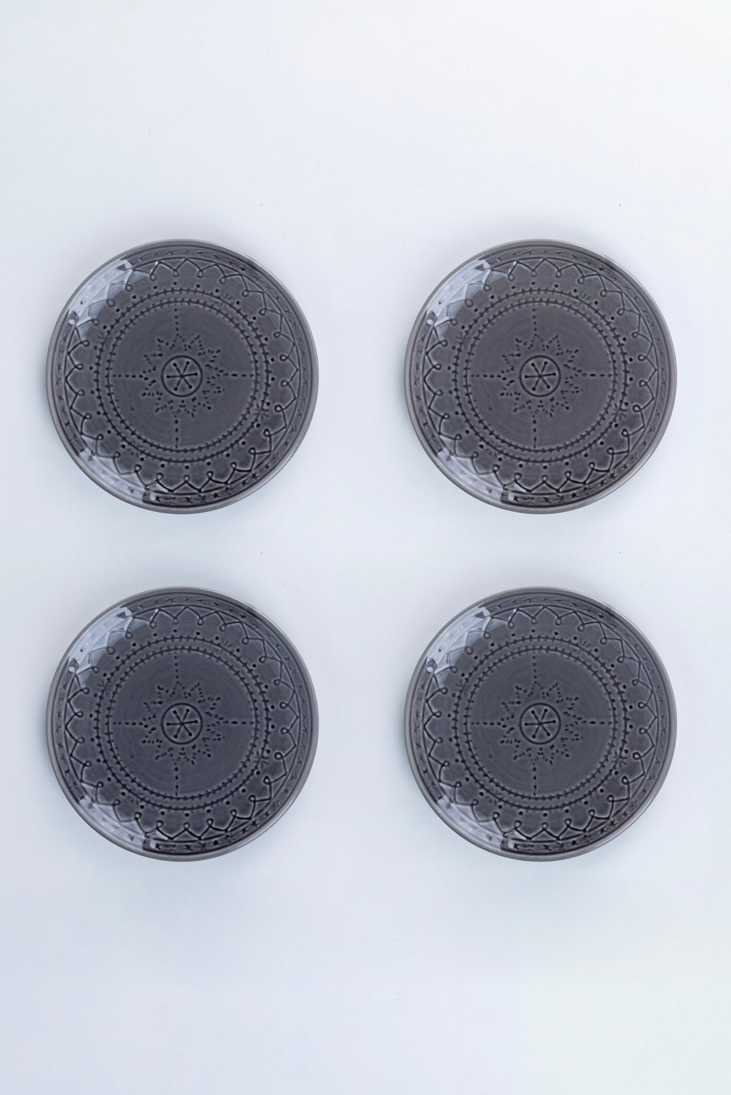 Grey Embossed Dinner Set Ceramic