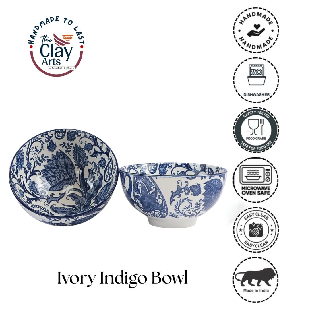 Blue White Ivory Indigo Bowl Set of 2 – Premium Ceramic Serveware
