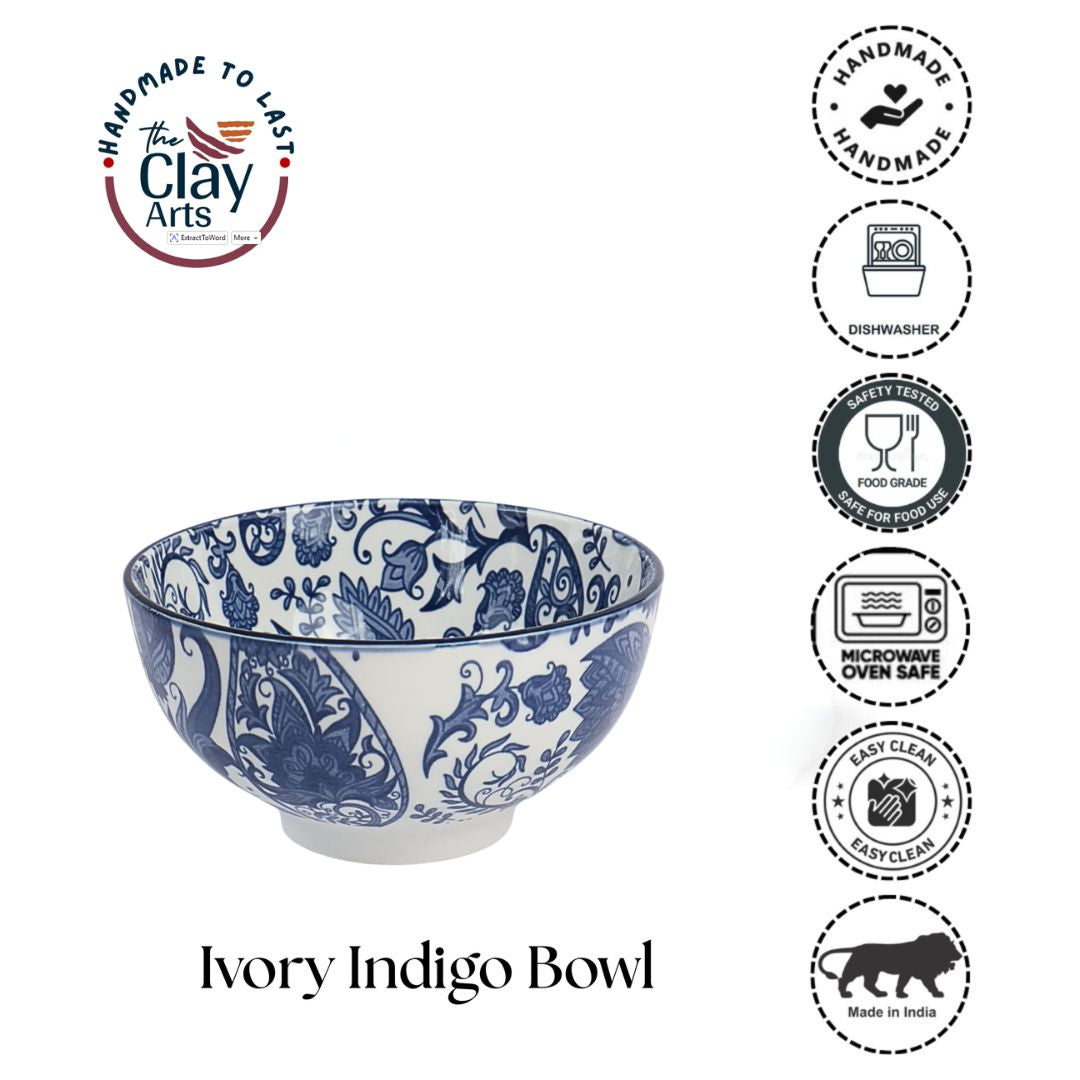 White Blue Ivory Indigo Bowl – Premium Ceramic Serveware