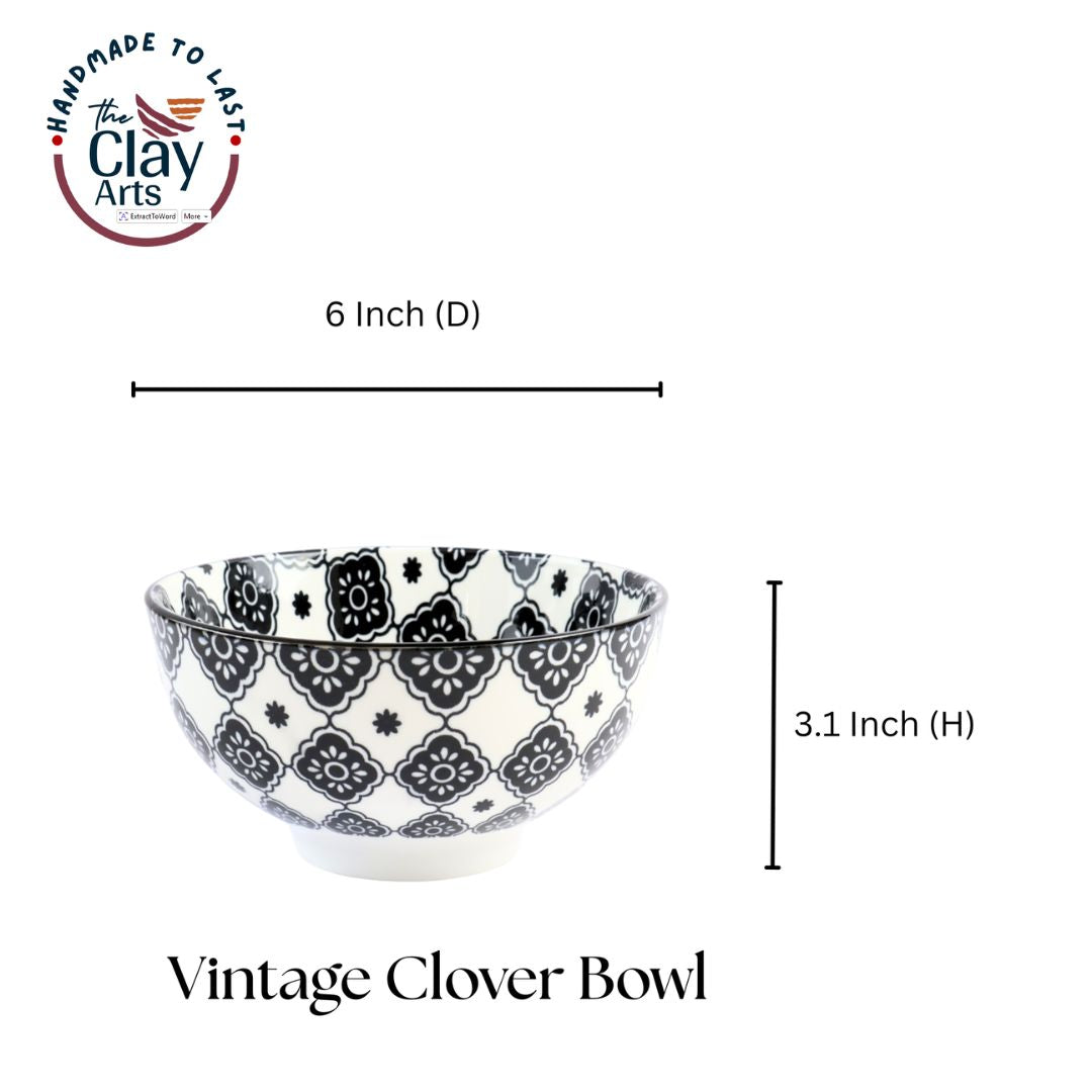 White Black Vintage Clover Bowl Set of 2 – Premium Ceramic Serveware