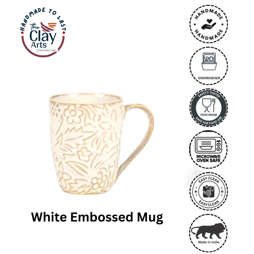 White Embossed Porcelain Mug