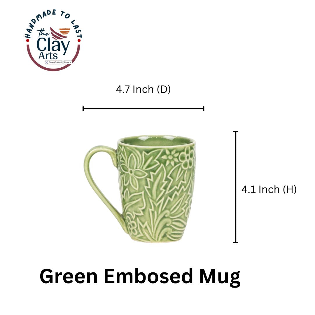 Green Embossed Mug Set of 2 – Handmade Ceramic