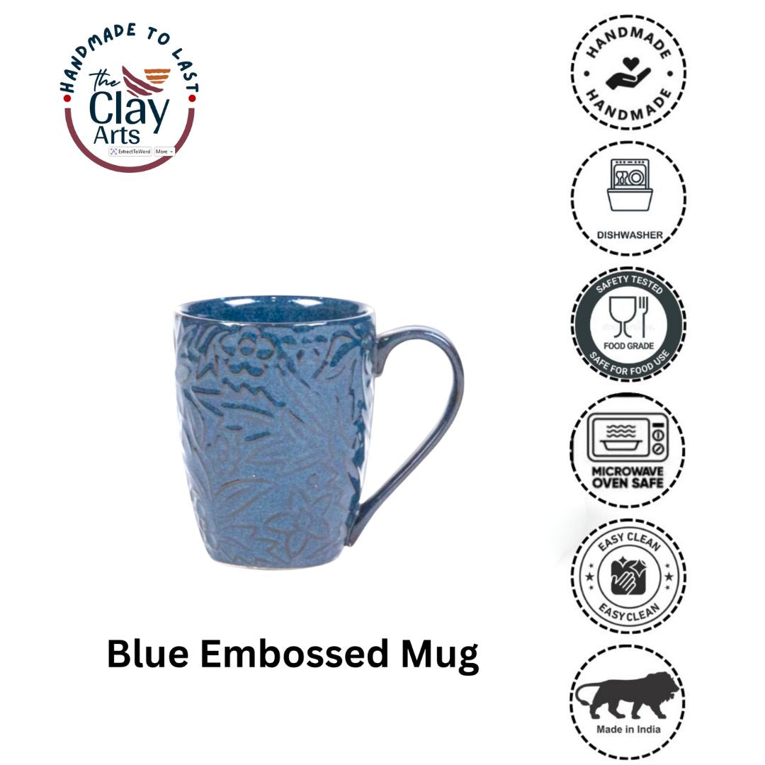 Blue Embossed Mug – Handmade Ceramic