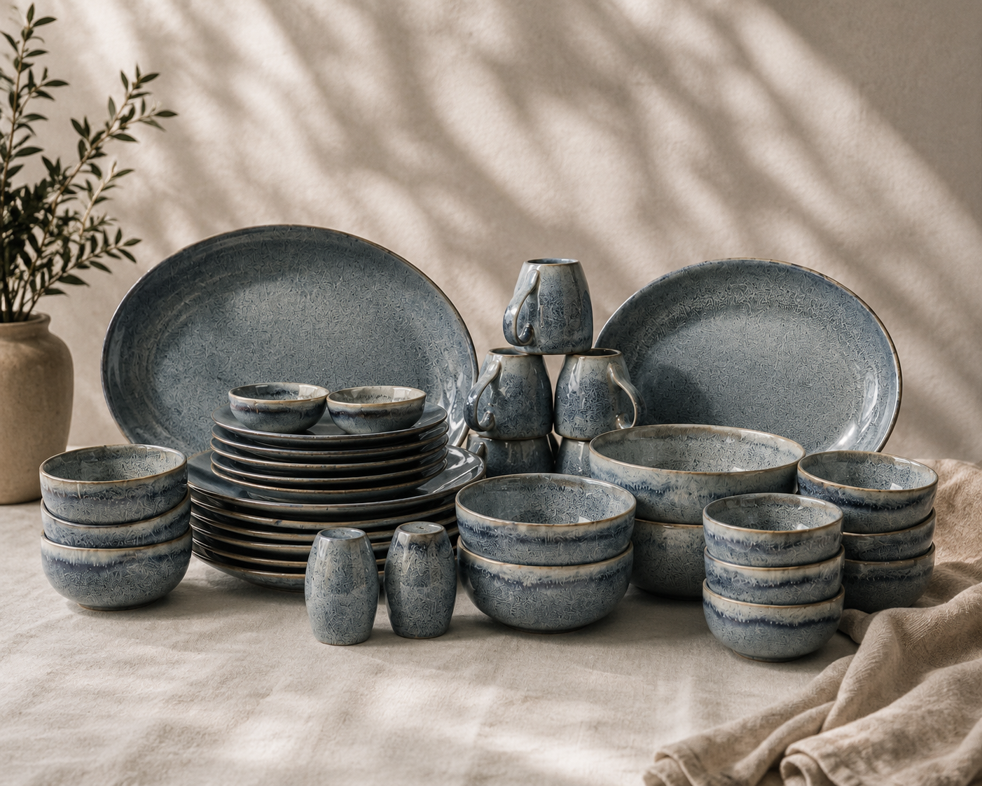 Grey Reactive Porcelain  Dinner Set – 21 Pieces