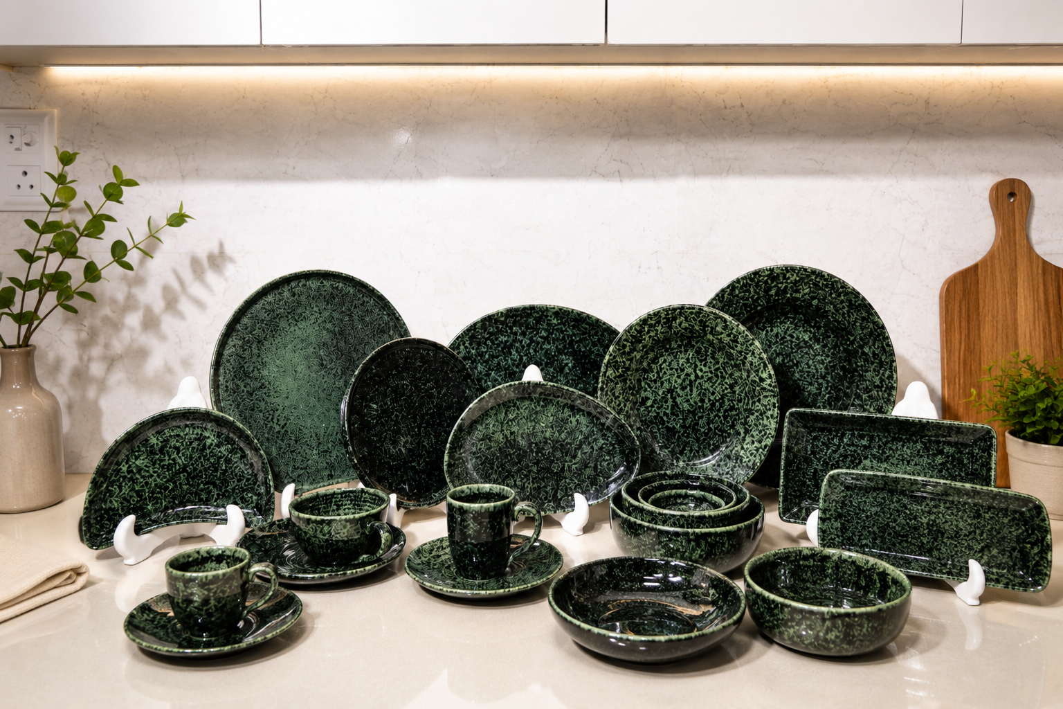 Green Speckled Ceramic Dinnerware Collection