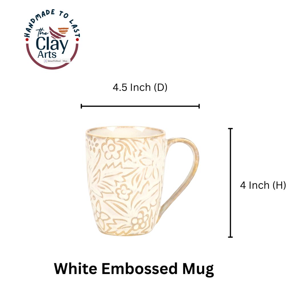White Embossed Porcelain Mug