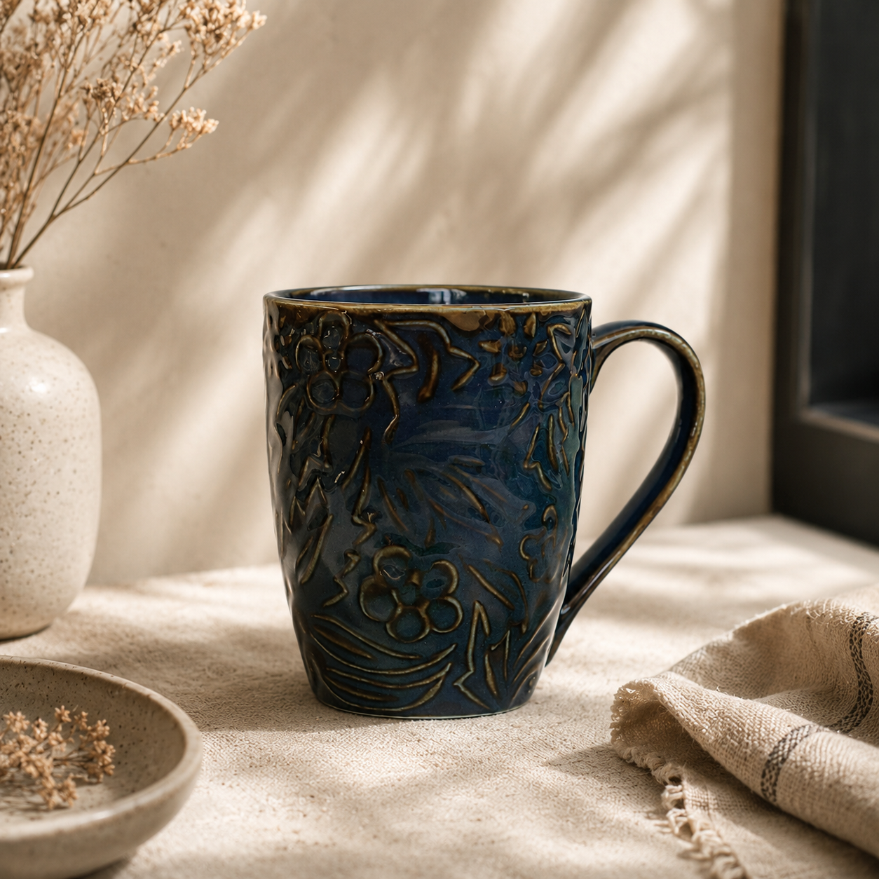 Midnight Bloom Embossed Porcelain Mugs