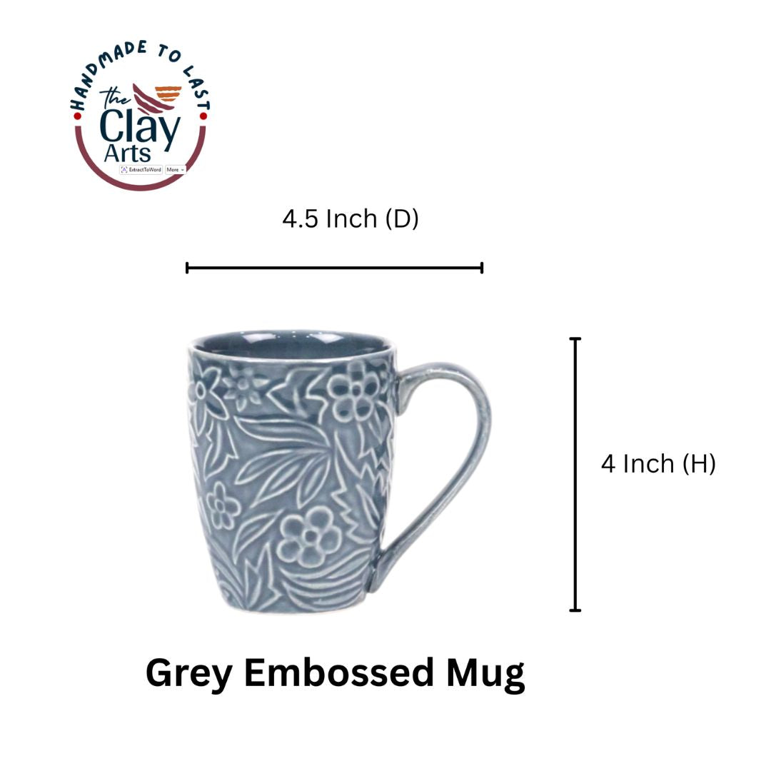 Grey Embossed Floral Mug – Handmade Ceramic