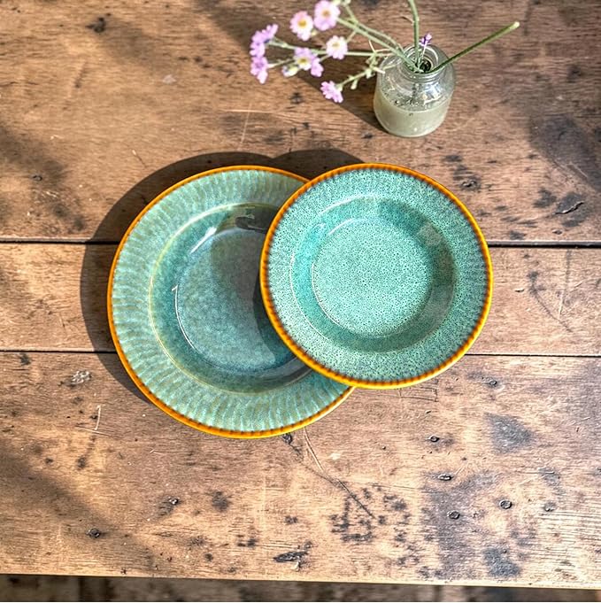 Ocean Green Pasta Plate on a wooden table