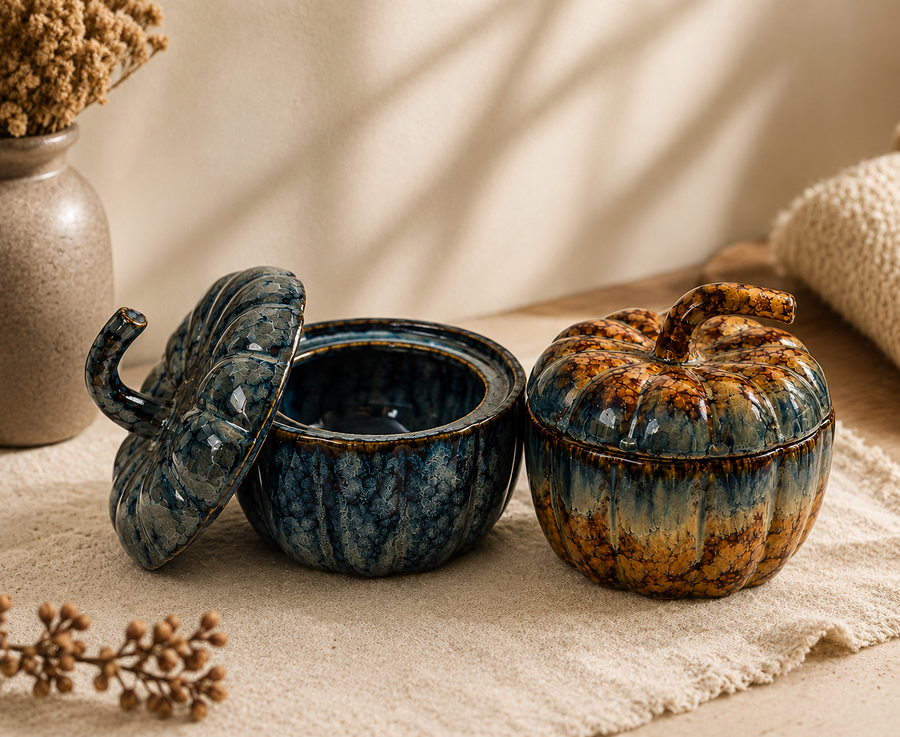 Harvest Pumpkin Porcelain Bowl with Lid