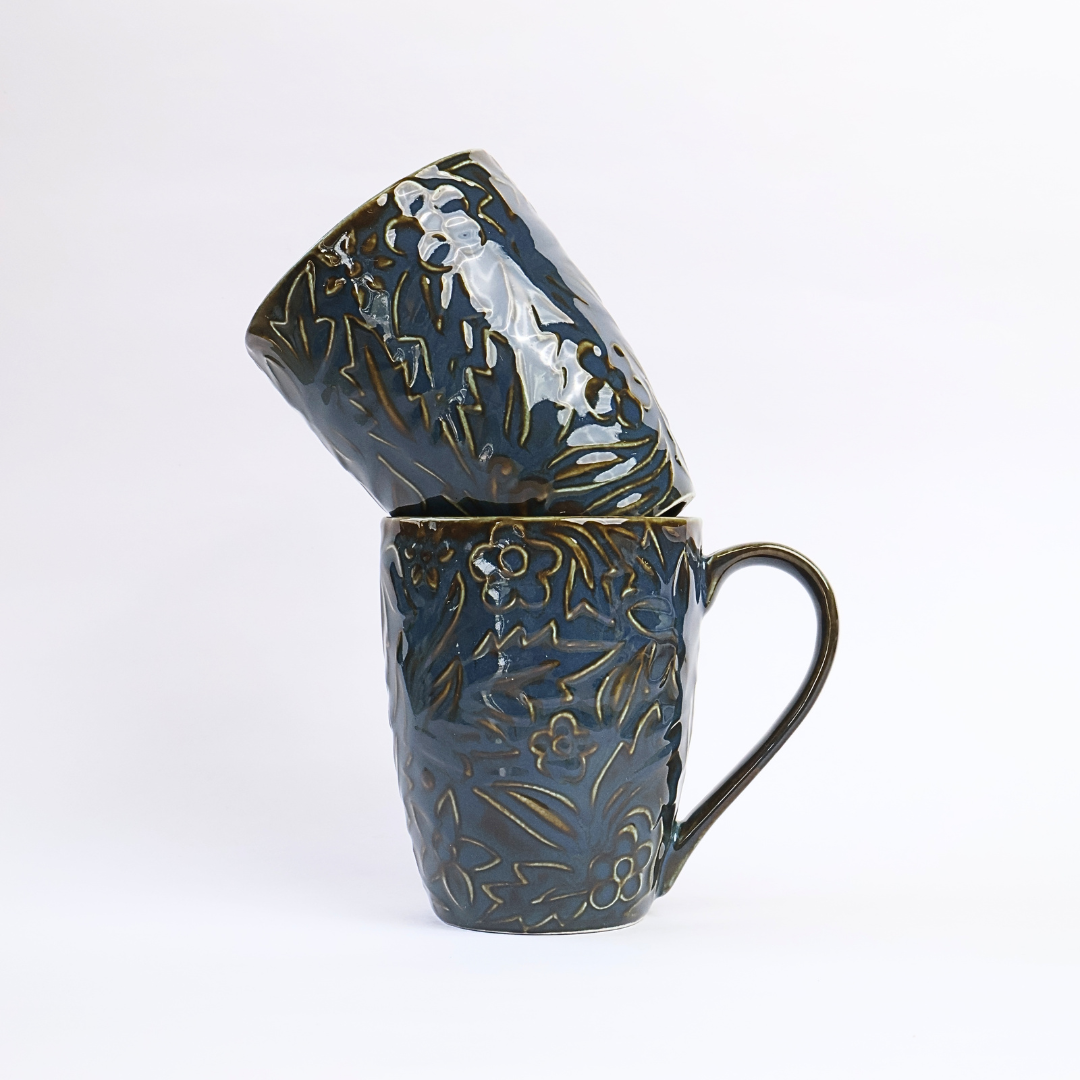 Midnight Bloom Embossed Porcelain Mugs