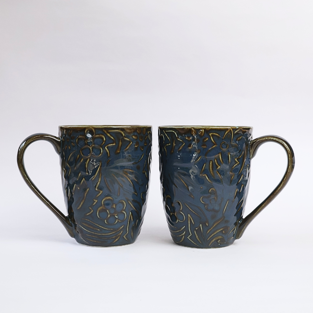 Midnight Bloom Embossed Porcelain Mugs