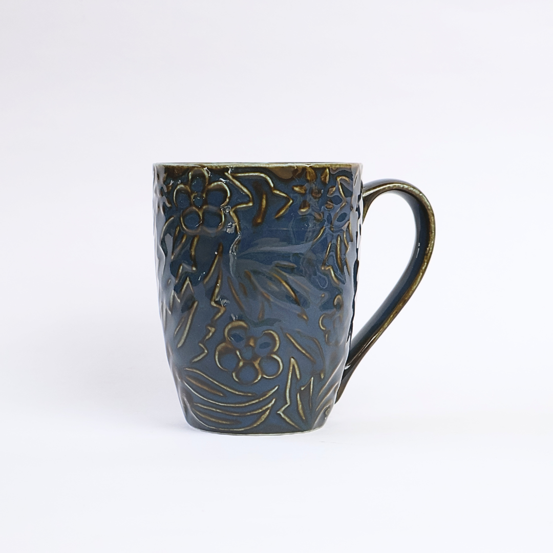 Midnight Bloom Embossed Porcelain Mugs