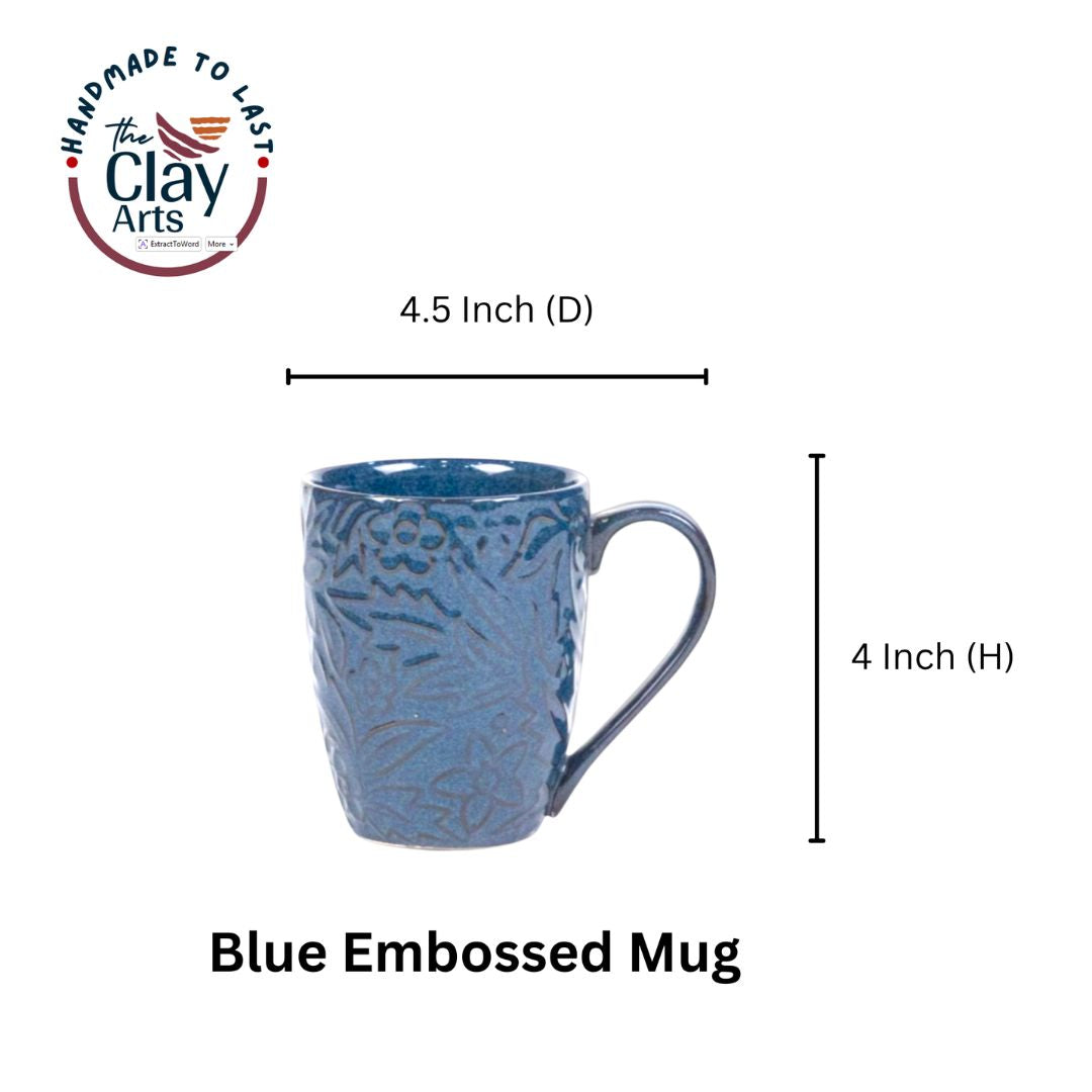 Blue Embossed Mug – Handmade Ceramic