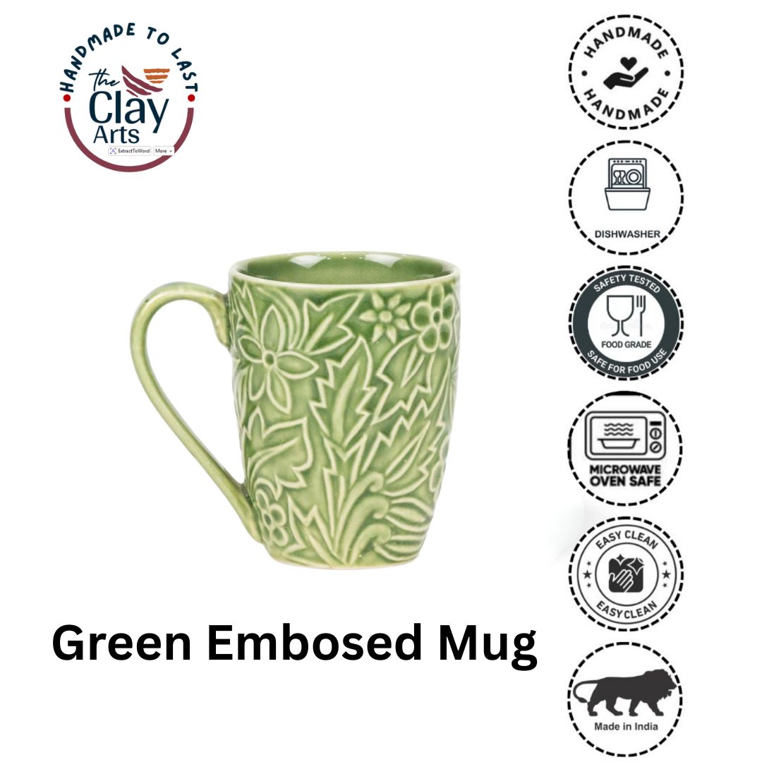 Green Embossed Mug – Handmade Ceramic