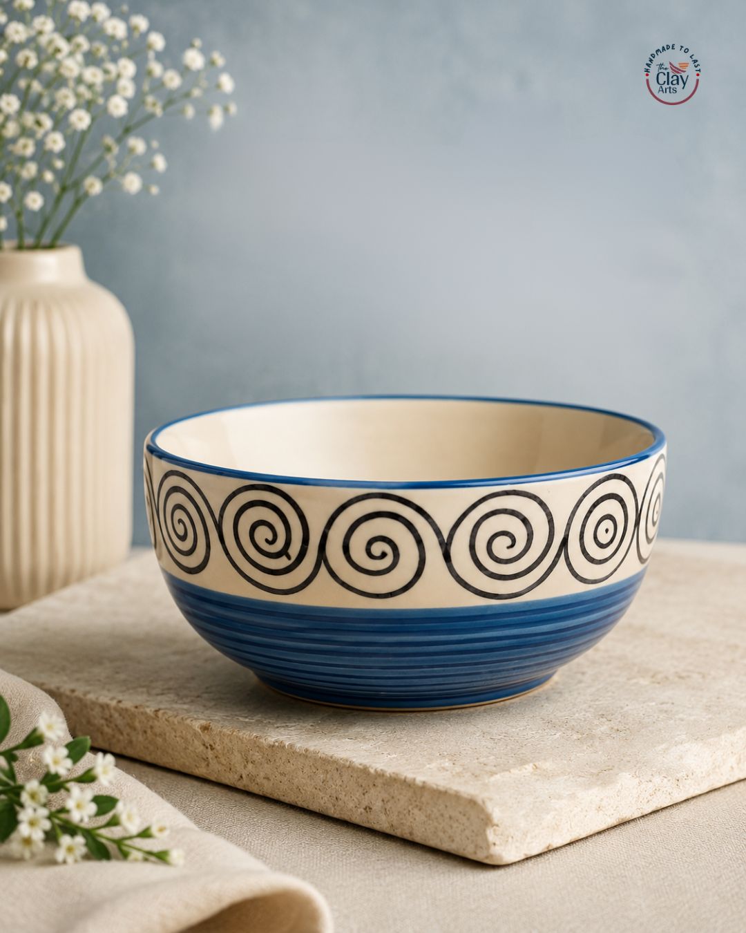 Blue Spiral Ceramic Bowl