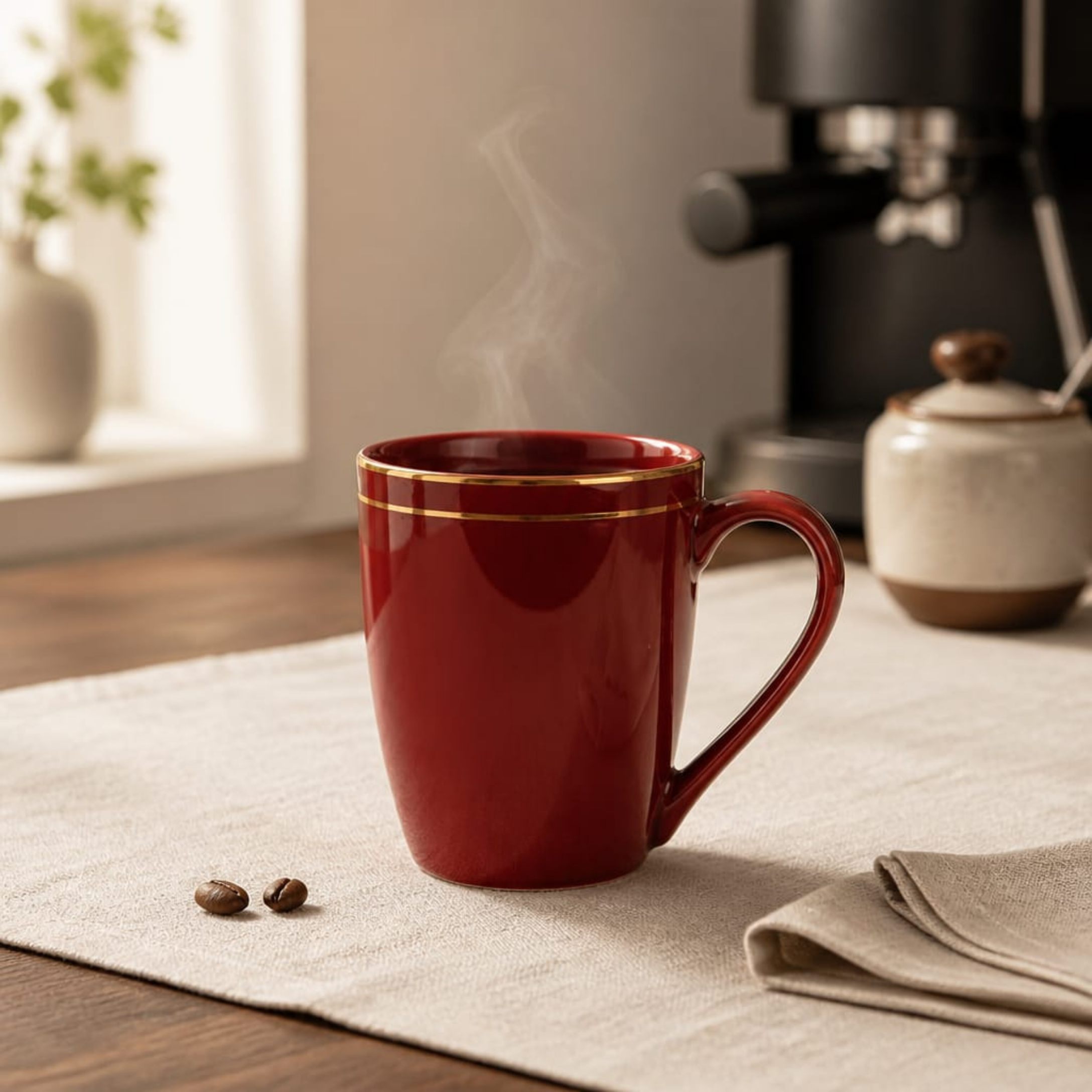 Maroon Gold Lining Mug (Porcelain)