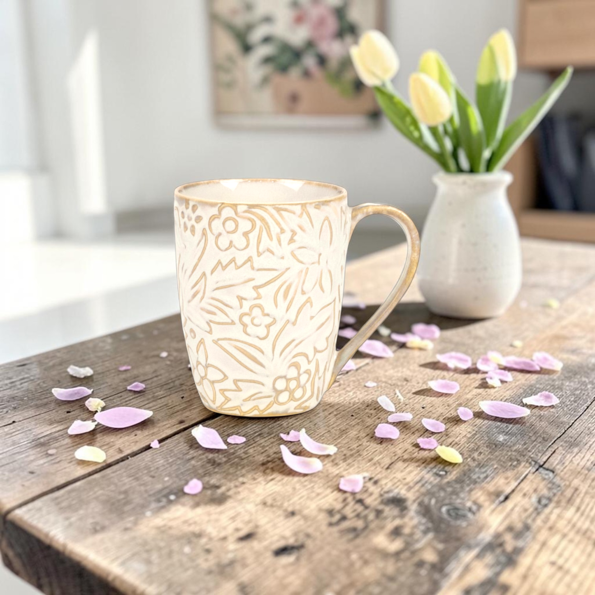 White Embossed Porcelain Mug