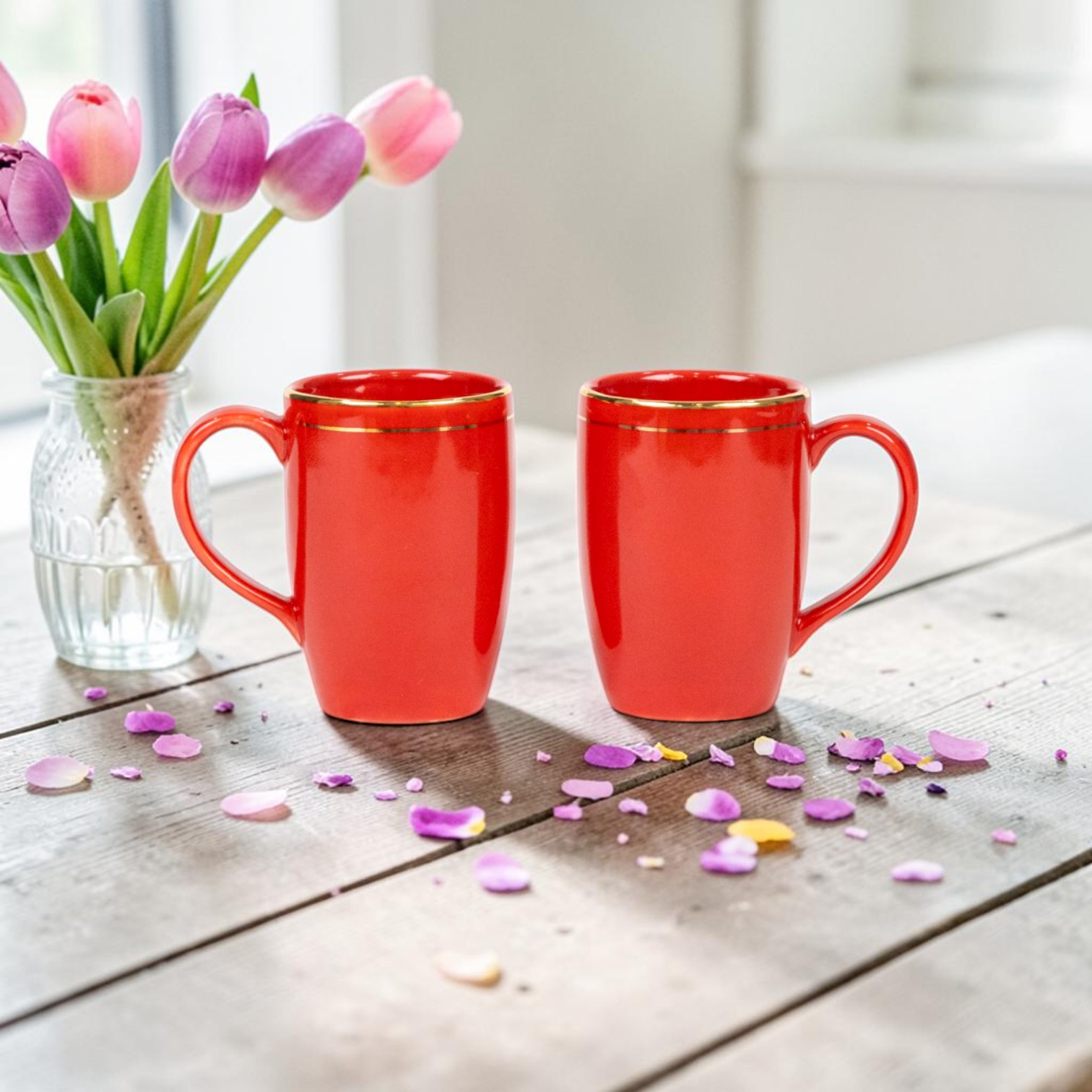 Red Gold Lining  Mug (Porcelain) -  Set of 2