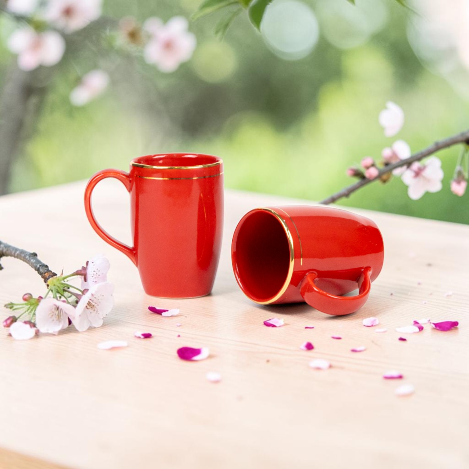 Red Gold Lining  Mug (Porcelain) -  Set of 2