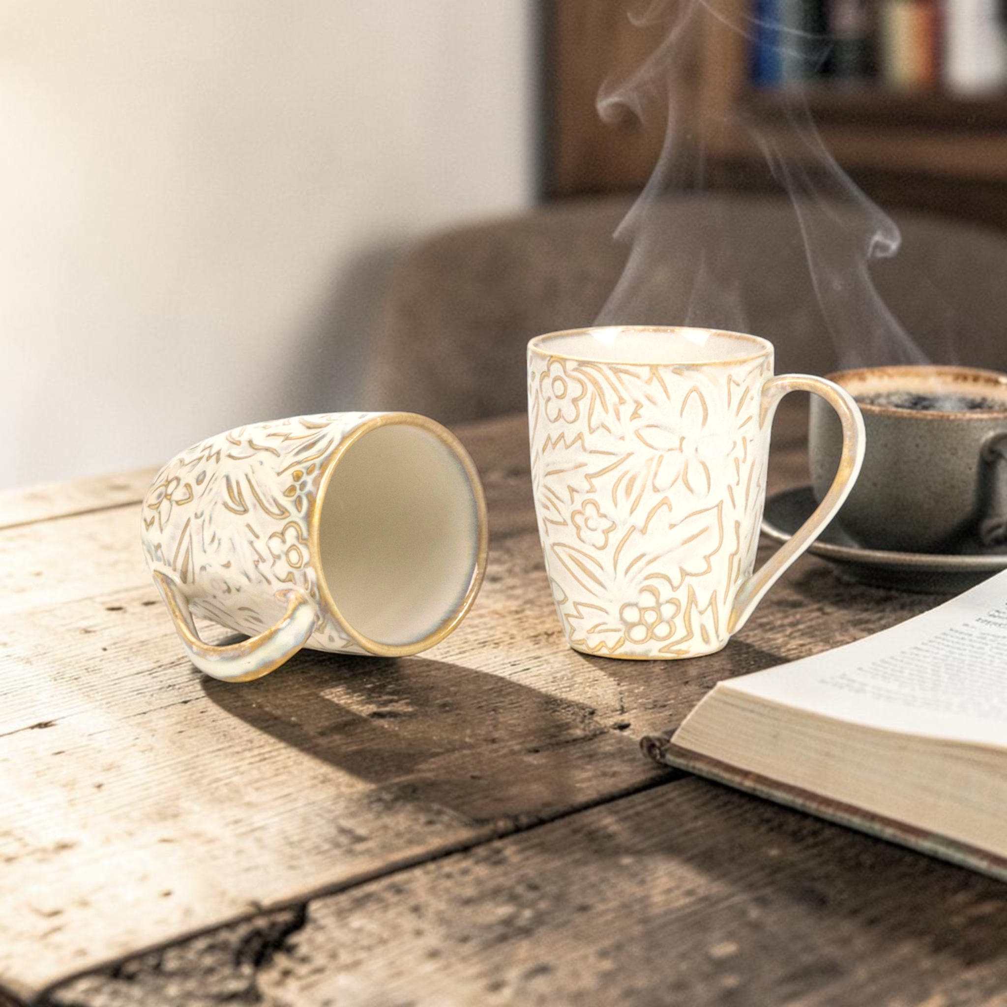 White Embossed Porcelain Mug