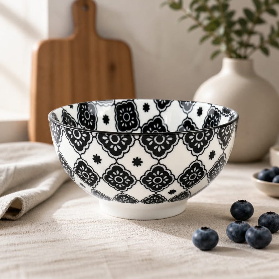 White Black Vintage Clover Bowl