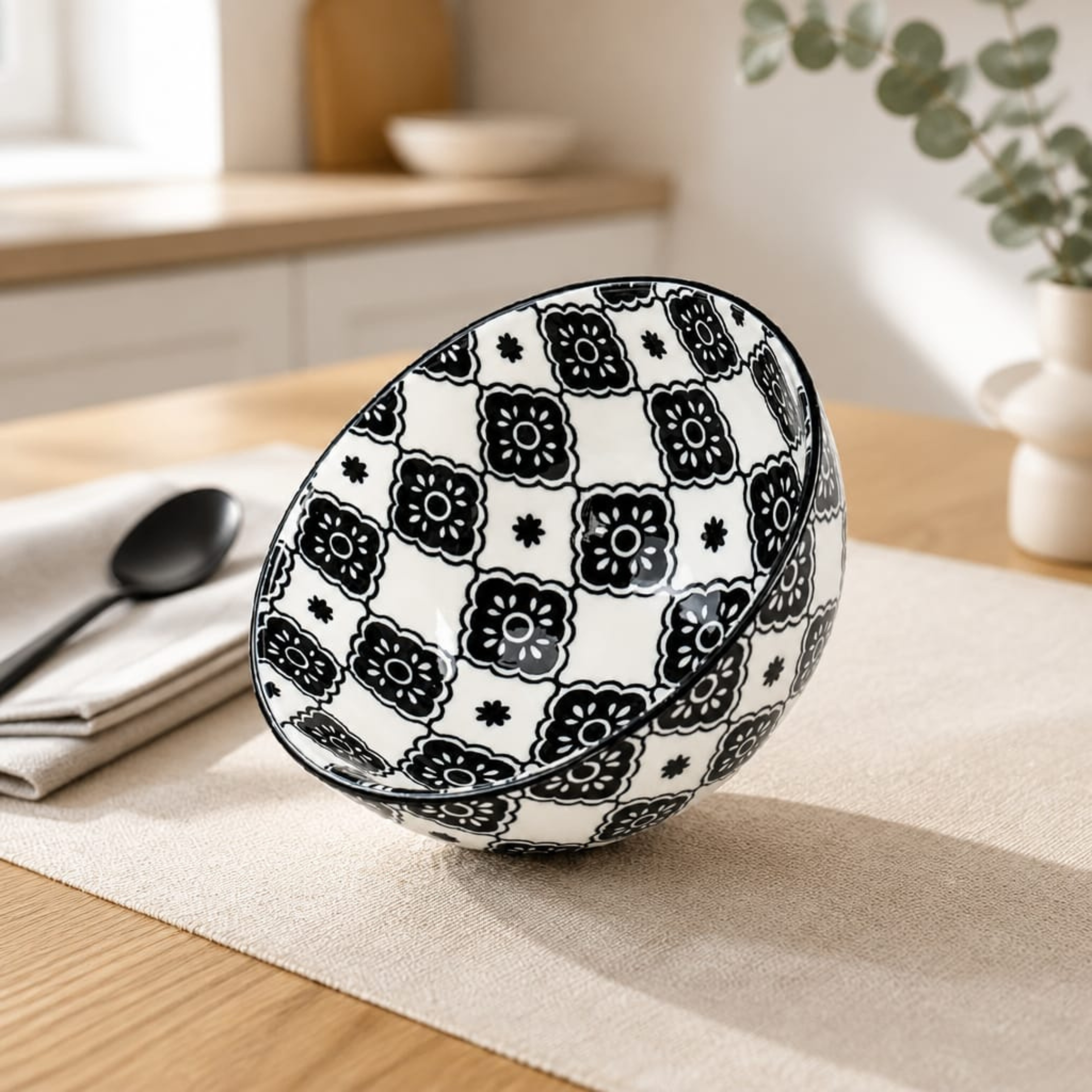 White Black Vintage Clover Bowl – Premium Ceramic Serveware