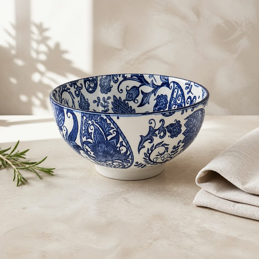White Blue Ivory Indigo Bowl