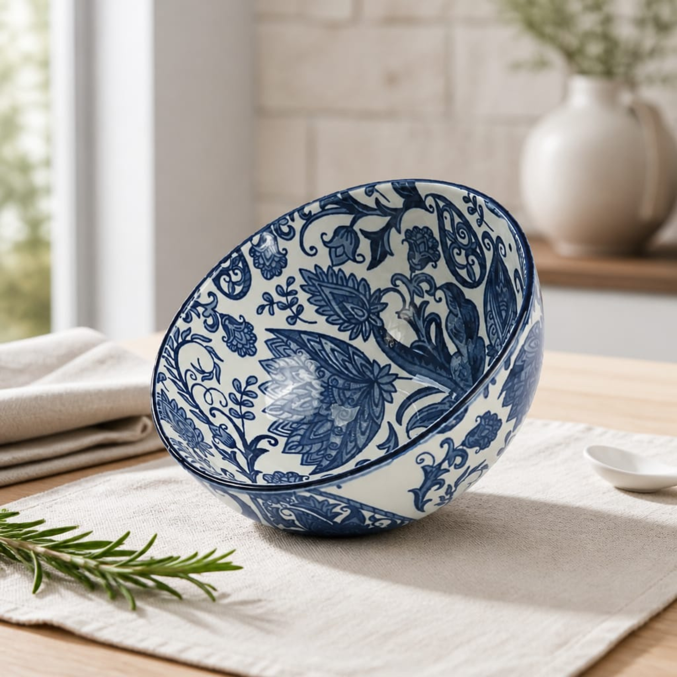 White Blue Ivory Indigo Bowl – Premium Ceramic Serveware
