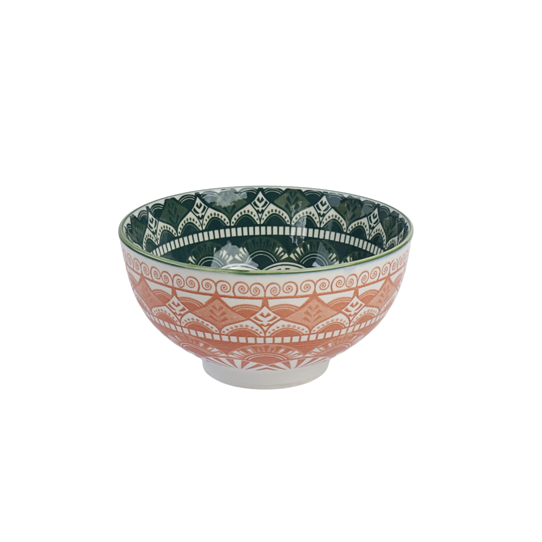 Orange Green Rustic Mandala Bowl – Premium Ceramic Serveware