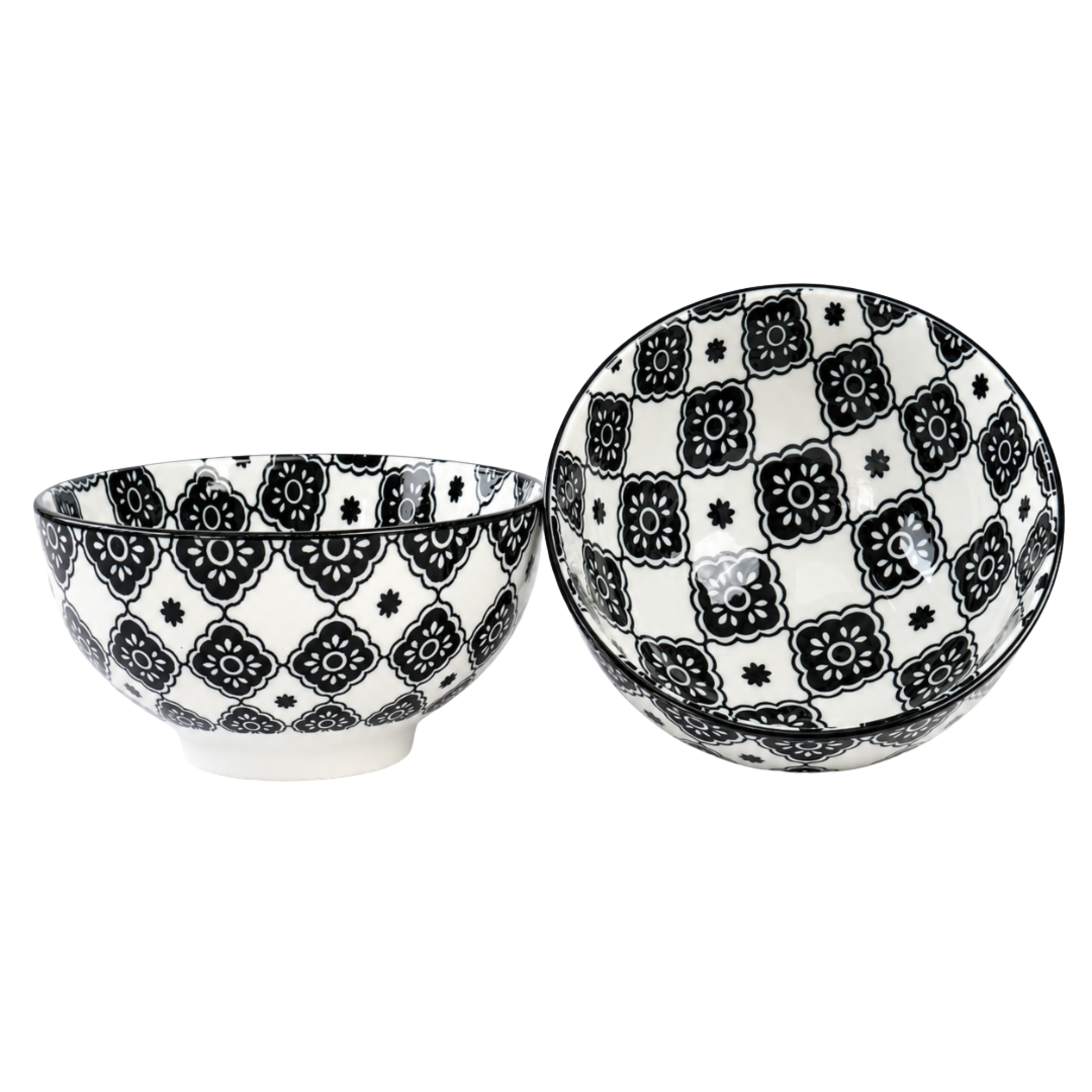 White Black Vintage Clover Bowl Set of 2 – Premium Ceramic Serveware