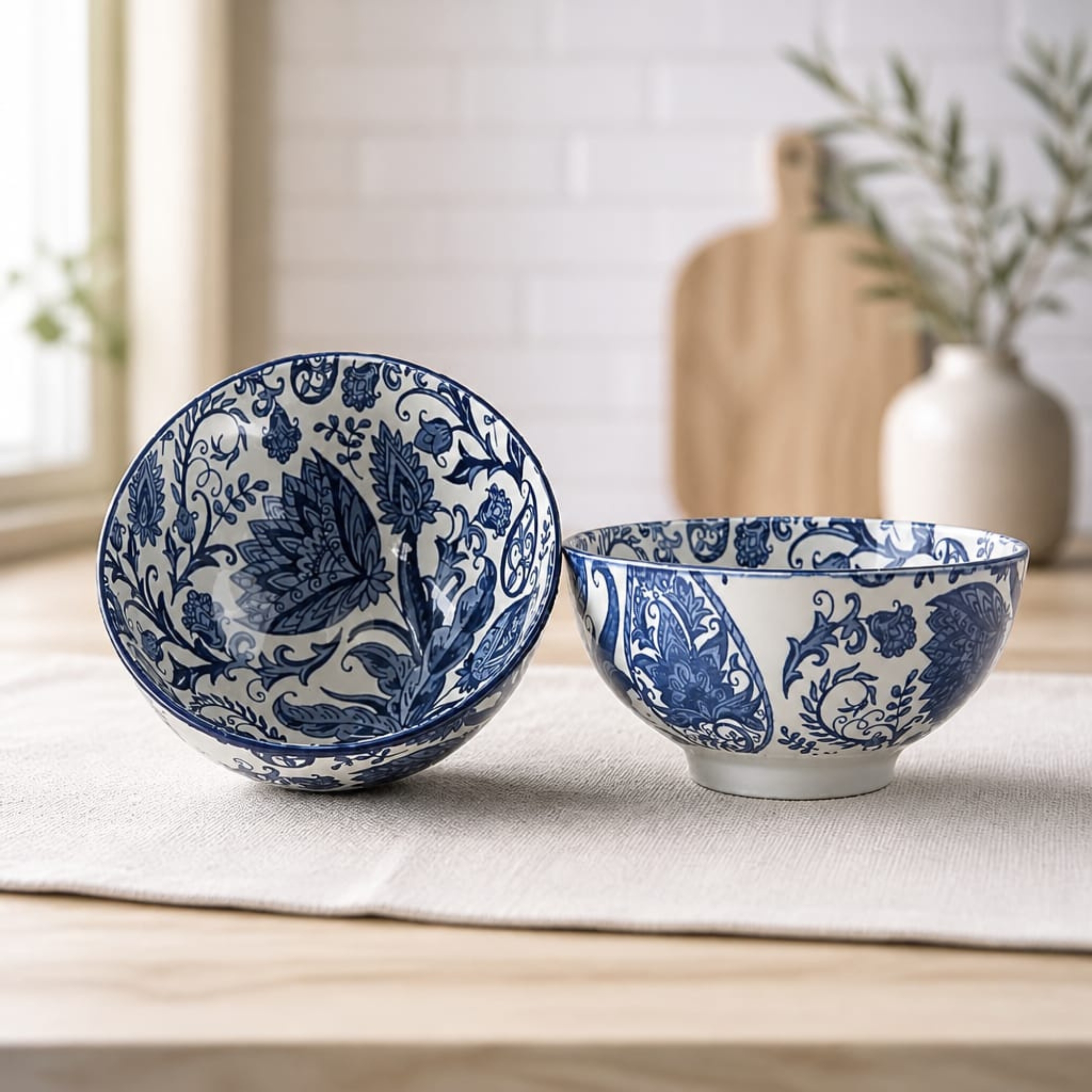 Blue White Ivory Indigo Bowl Set of 2 – Premium Ceramic Serveware