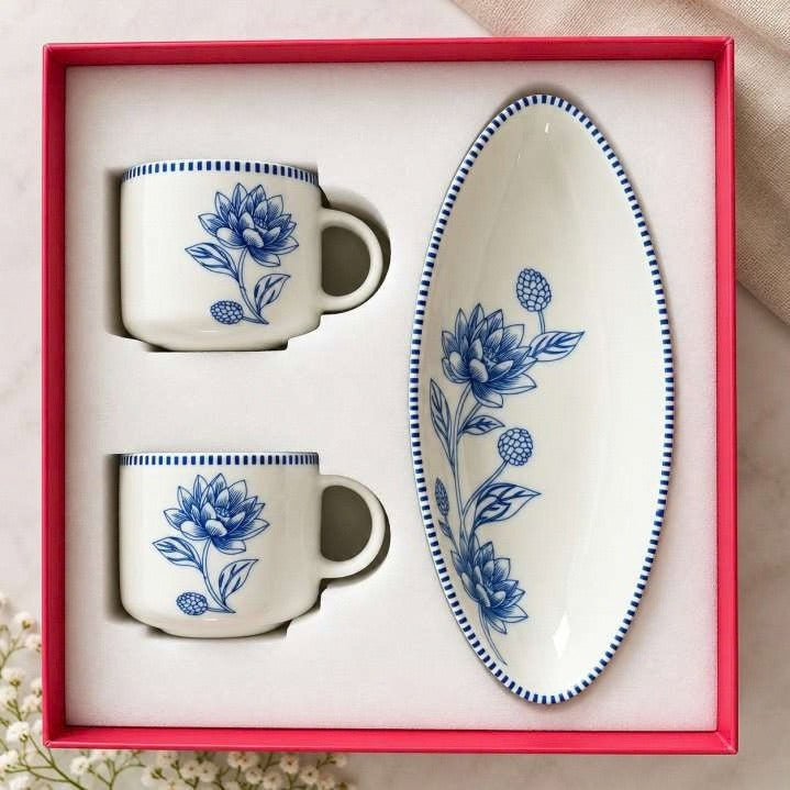 Blue Floral Mug & Platter Gift Set