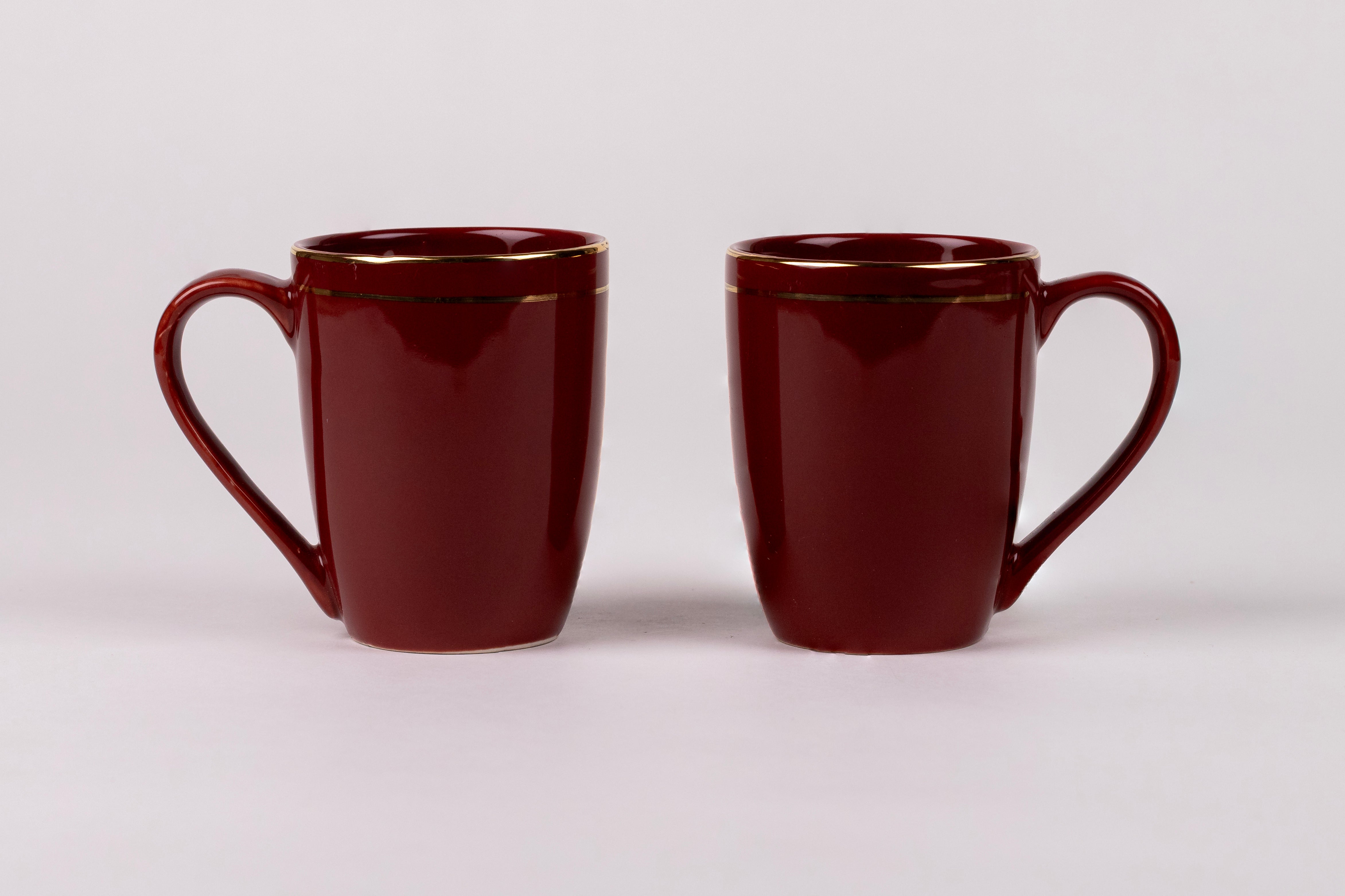 Maroon Gold Lining Mug Set (Porcelain) – Set of 2