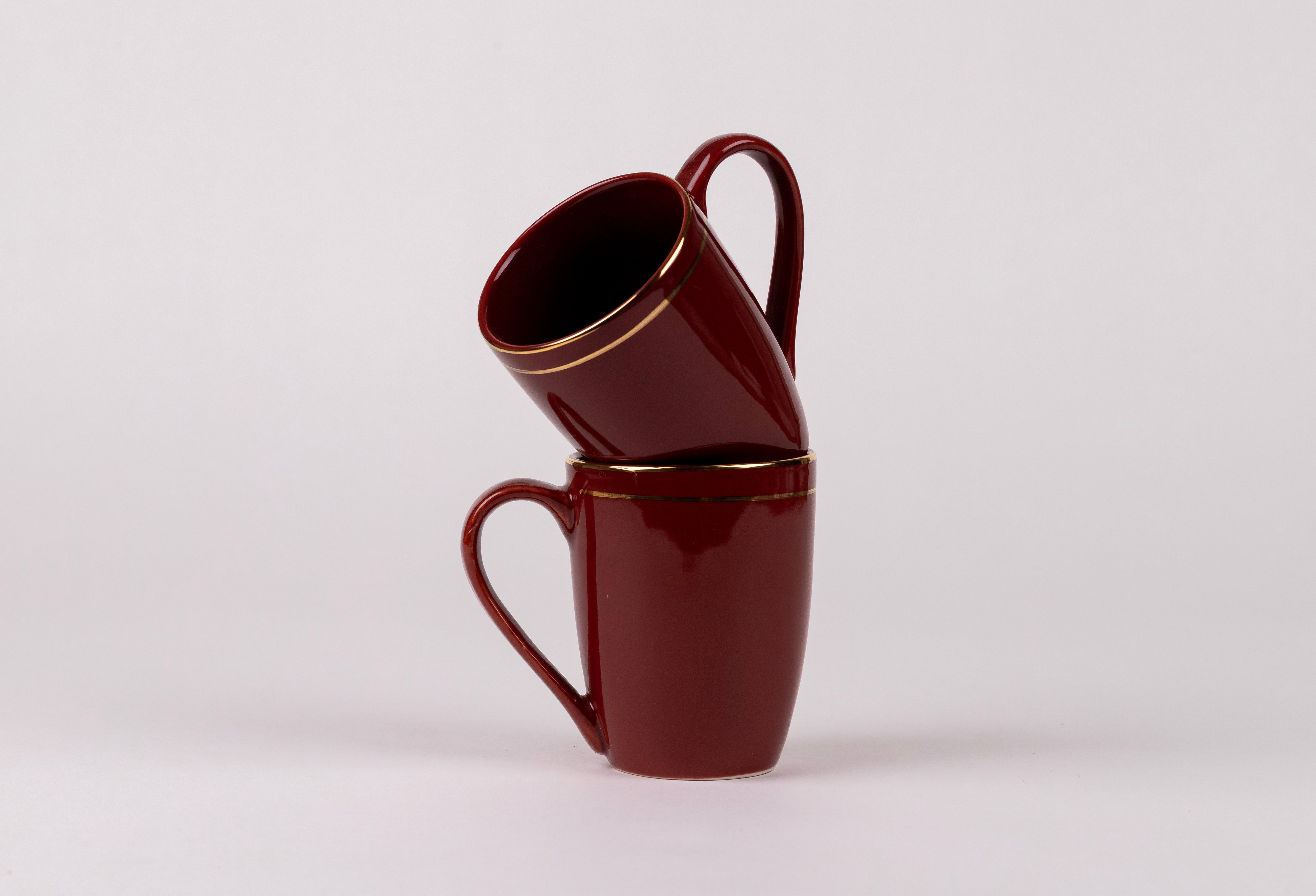 Maroon Gold Lining Mug Set (Porcelain) – Set of 2