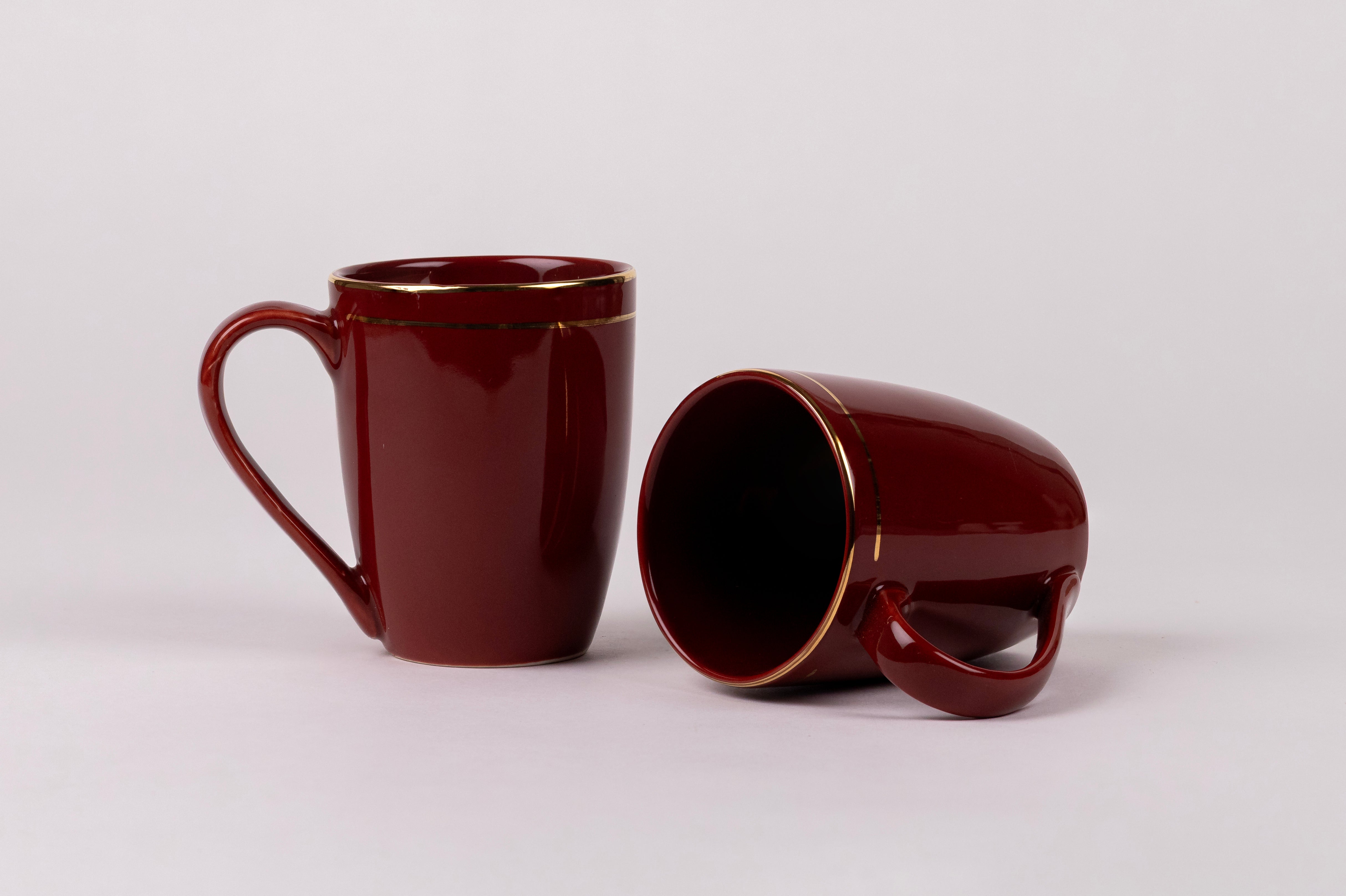 Maroon Gold Lining Mug Set (Porcelain) – Set of 2