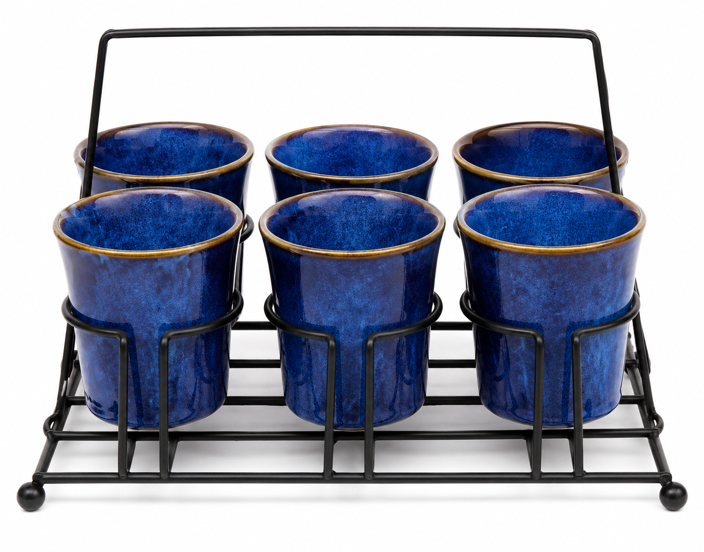 Blue Pastel Ceramic Tea and Coffee Cup Set with Metal Stand