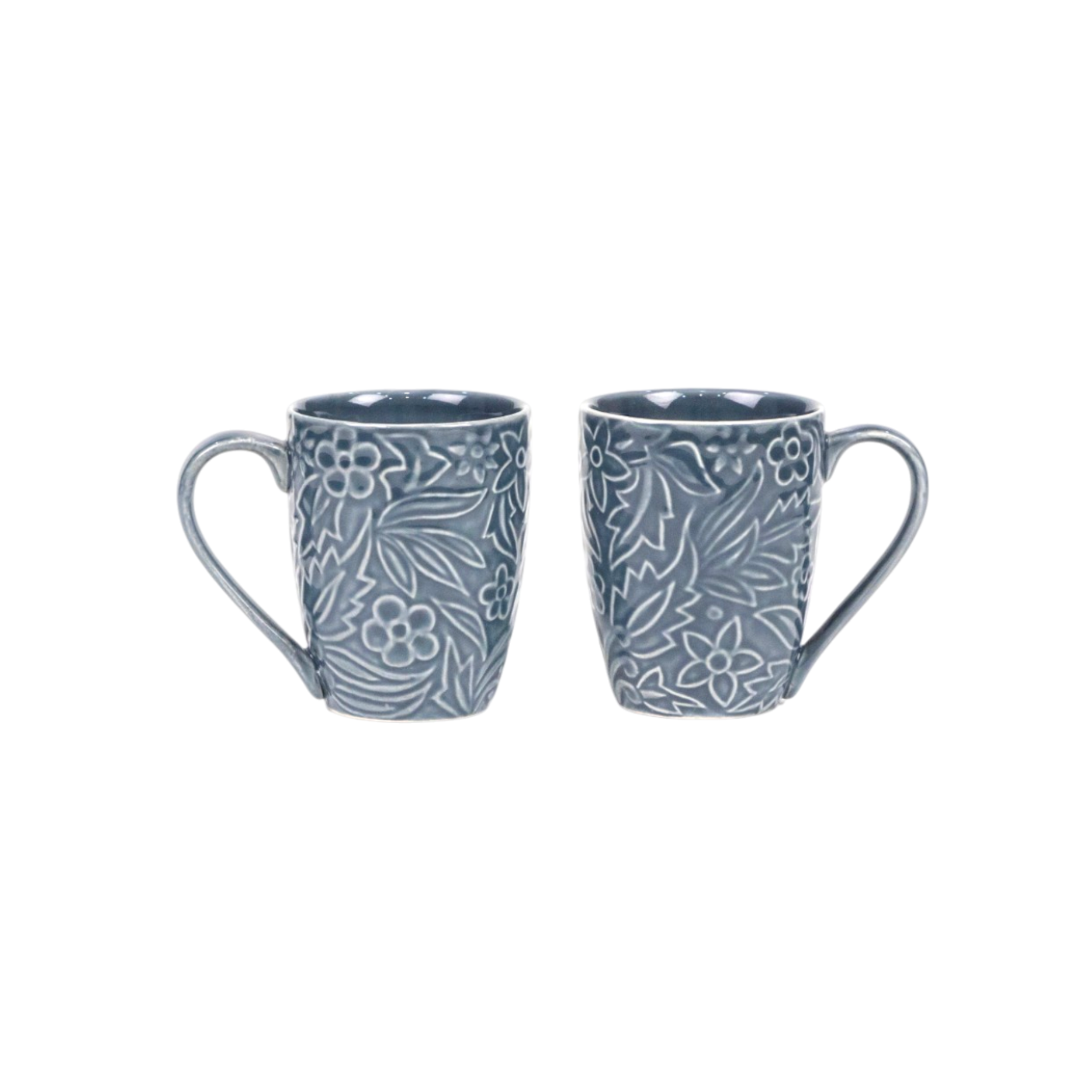 Grey Embossed Floral Mug Set of 2 – Handmade Ceramic