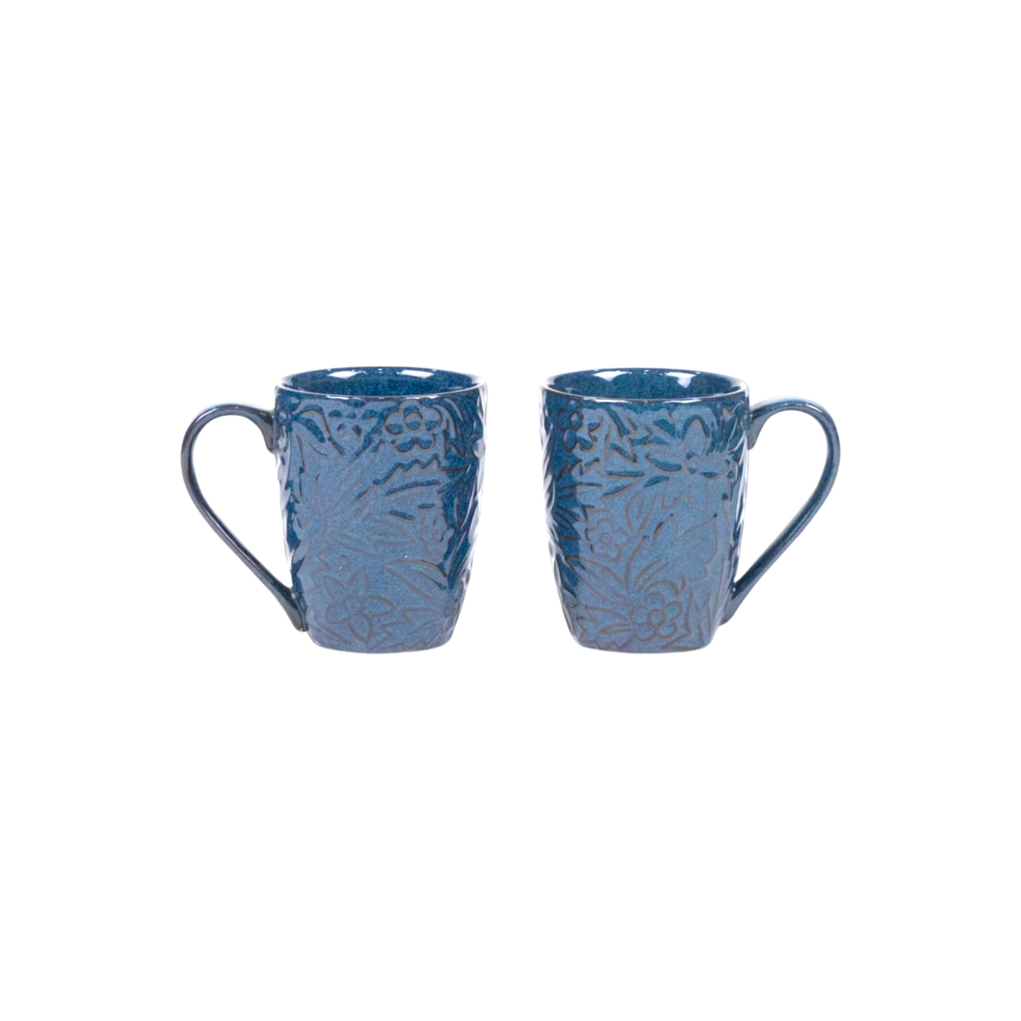 Blue Embossed Mug Set of 2 – Handmade Ceramic