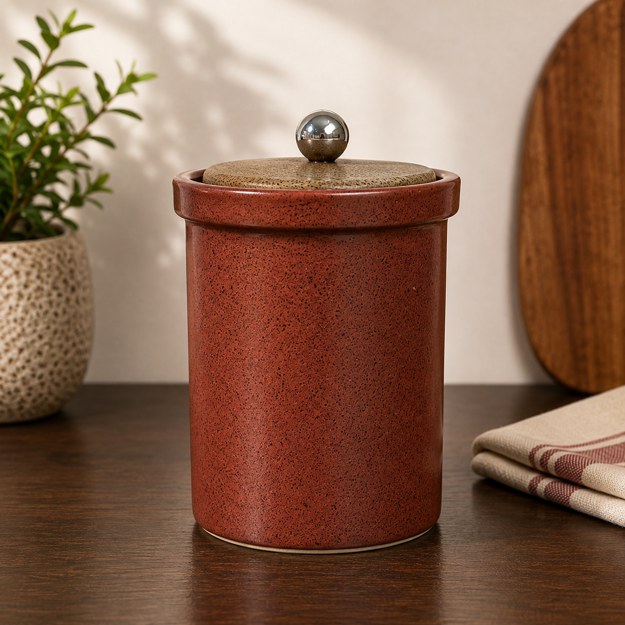 Speckled Terracotta Ceramic Storage Jar