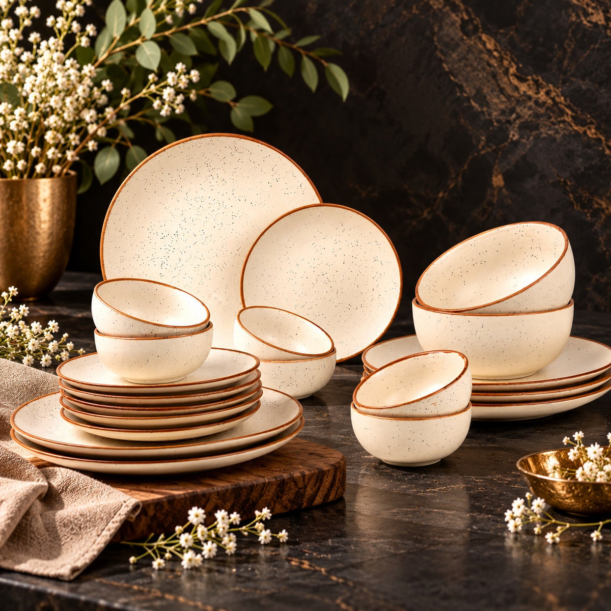 White Speckled Ceramic Dinner Set