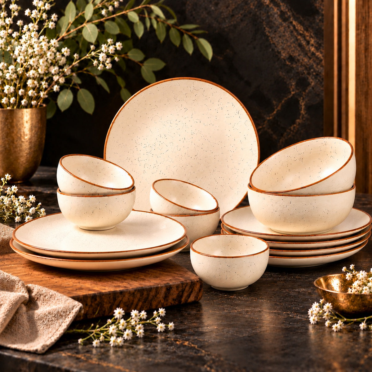 White Speckled Ceramic Dinner Set