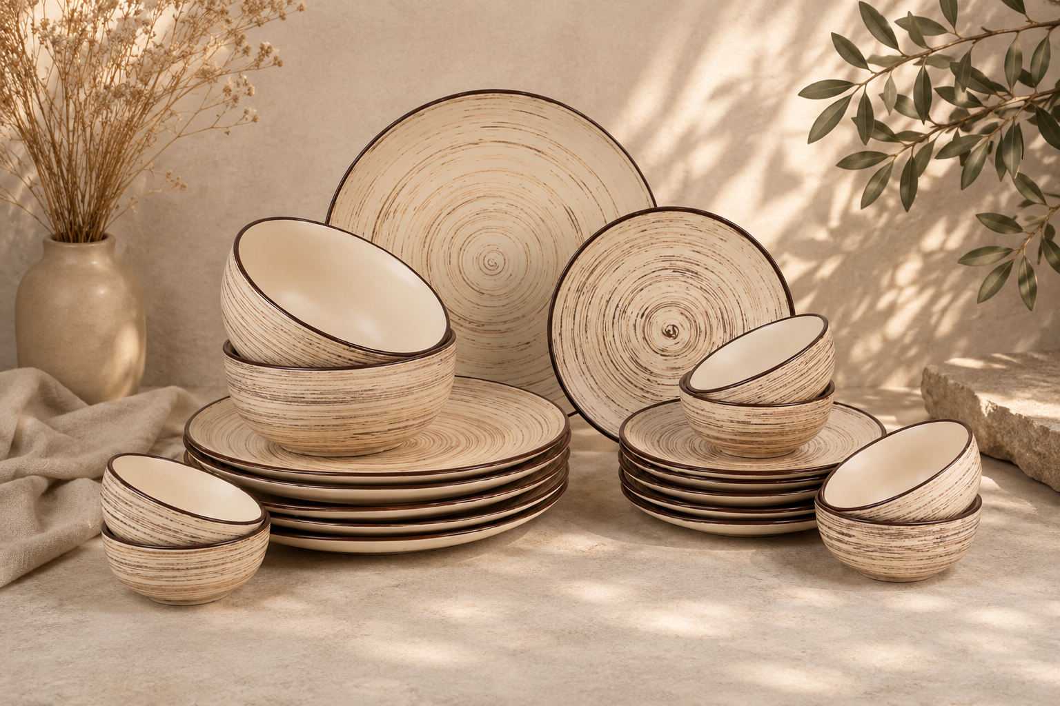 White Spiral Dinner Set Ceramic