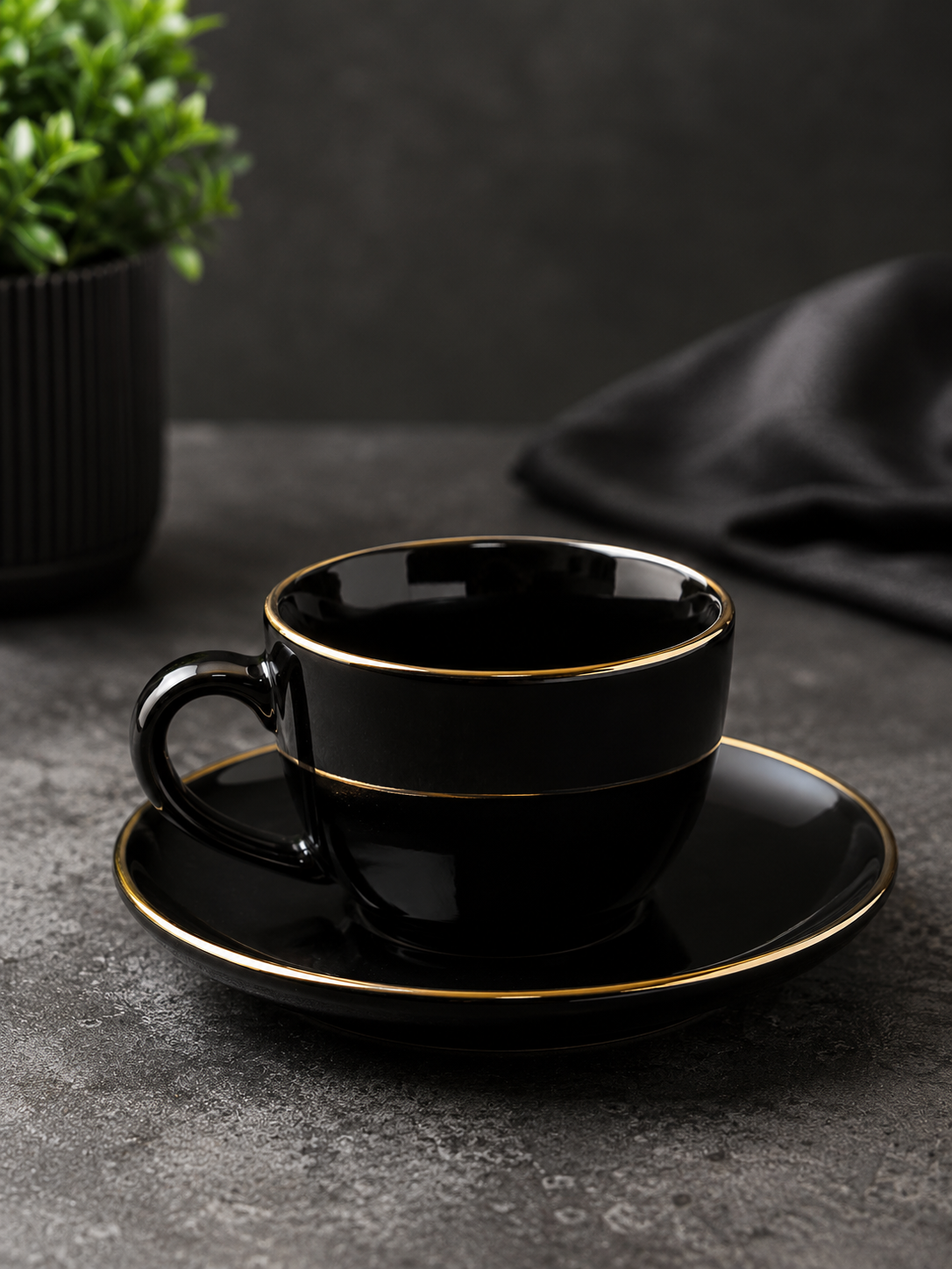 Black and Gold Expresso Teacup and Saucer