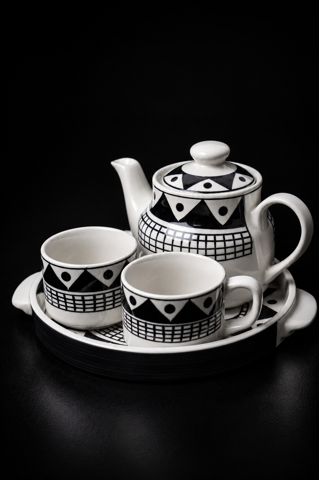 Black and White Geometric Ceramic Tea Set