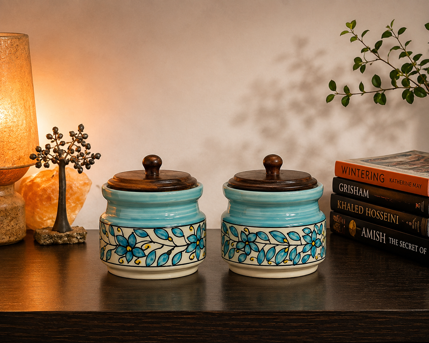 Turquoise Floral Ceramic Jar Set