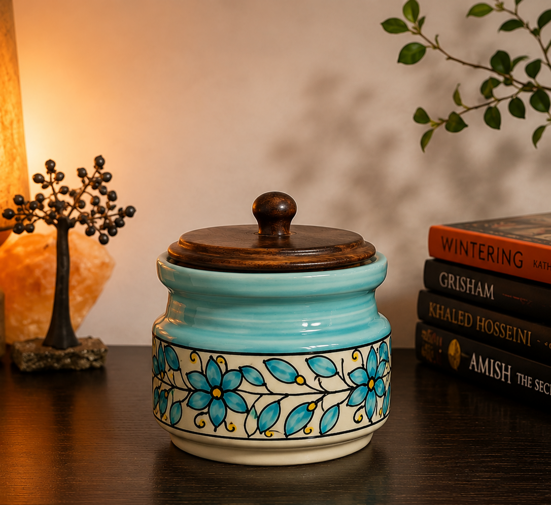 Turquoise Floral Ceramic Jar Set